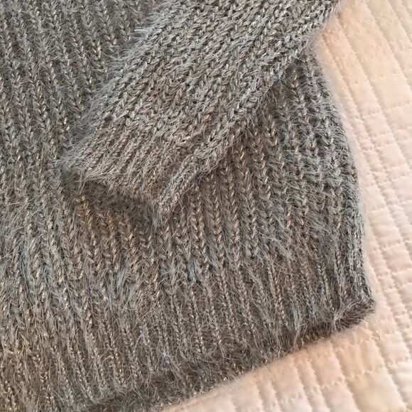 Noisy May Gray Fuzzy Crew Neck with Silver Sparkle Thread and Feathered Back - Picture 6 of 9